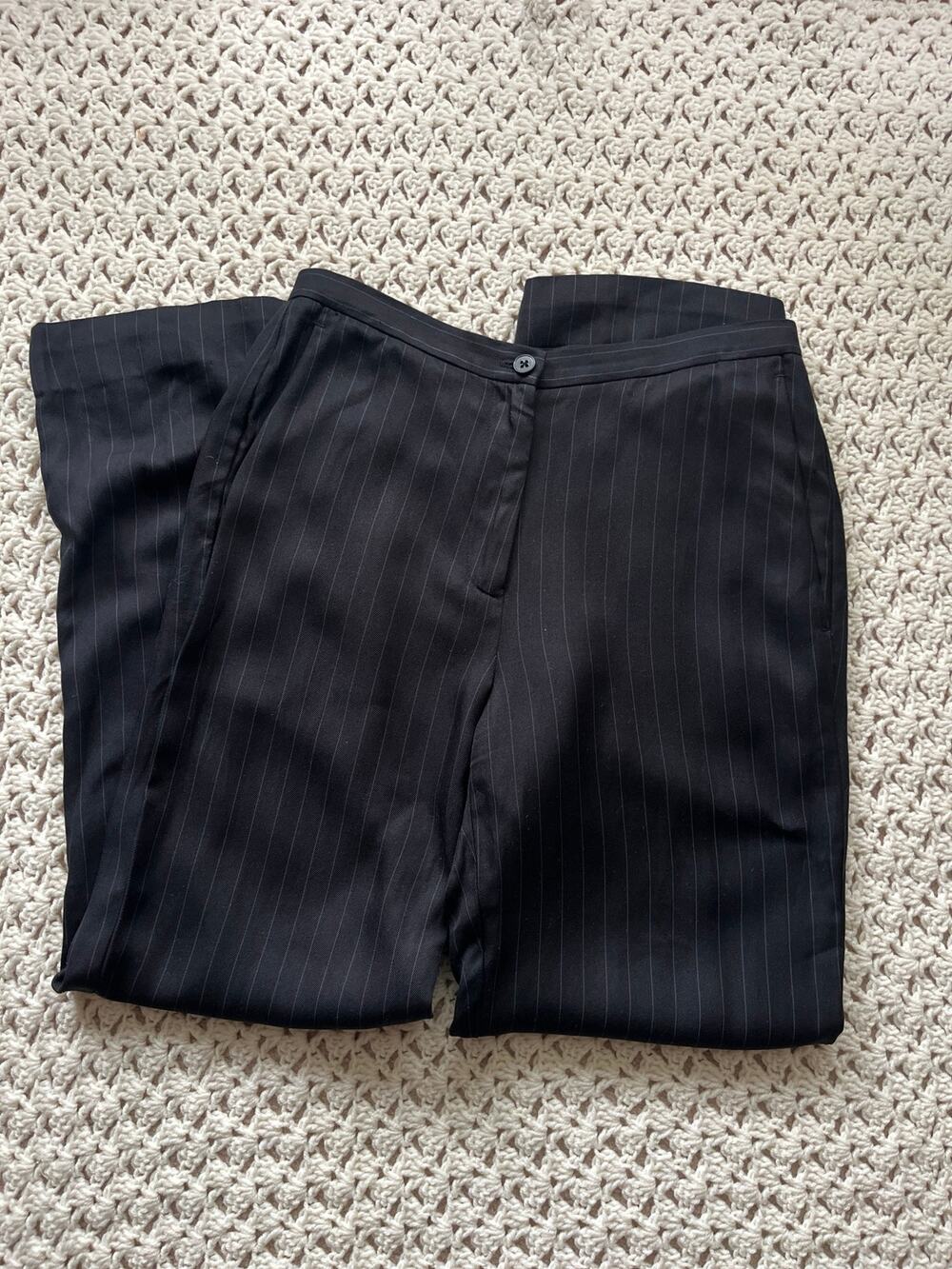 Vintage 90s Pinstripe Silk Trousers black White Lauren Ralph Lauren Size Small